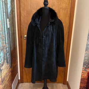 Vintage 80’s Tag Black Coat with Fur Trim